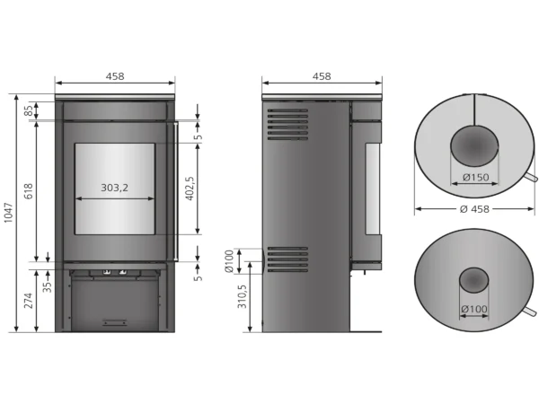 Justus Kaminofen Mino 2.0 Stahl Schwarz mit Abdeckplatte Grappa 5 kW EEK: A+ – Bild 5